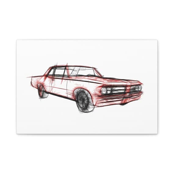 1964 Pontiac GTO Lemans Tempest Canvas - Red Classic Muscle Car Wall Art Print